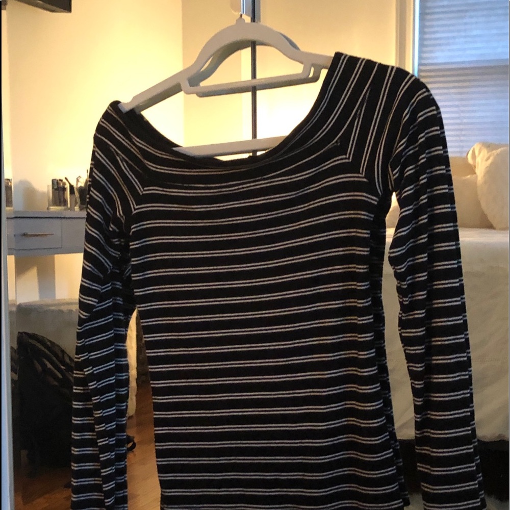 Off shoulder striped long sleeve shirt